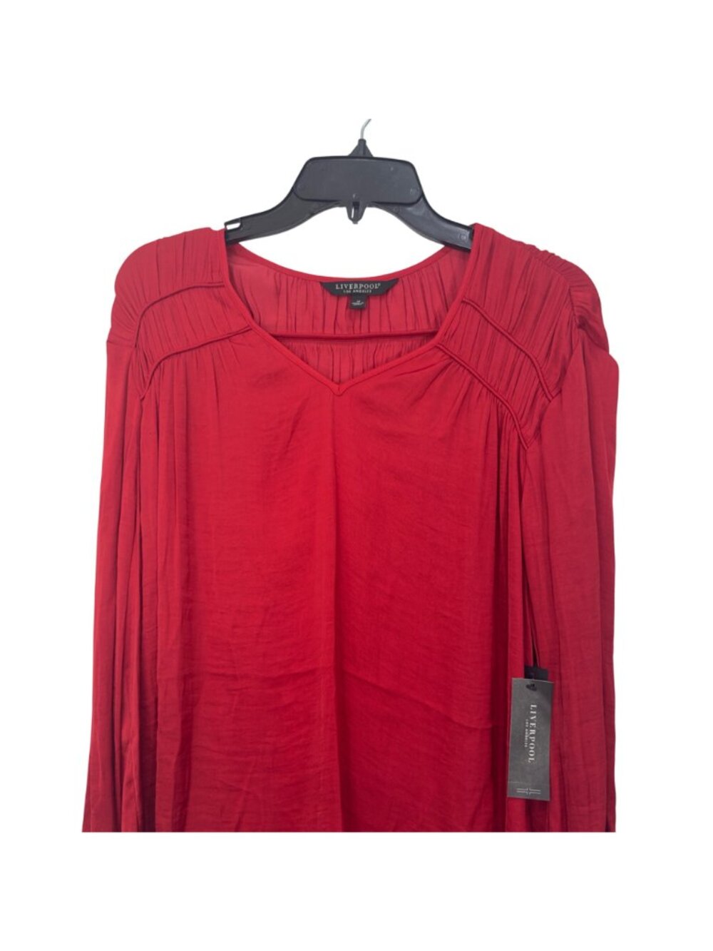 Liverpool Womens Tango Red Long Sleeve Blouse V-Neck Smocked Details Size M - Picture 9 of 11